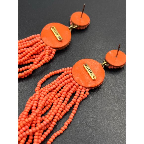J. Crew Beaded Light Coral Orange Tassel Fringe Long Summer Spring Earrings - Picture 8 of 8